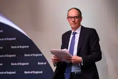 Dave Ramsden, deputy governor for markets and banking at the Bank of England (BOE), during the Monetary Policy Report news conference at the bank's headquarters in the City of London, U.K., on Thursday, May 5, 2022. The Bank of England hiked interest rates to their highest level since the financial crisis and warned the economy is on course to shrink under pressure from double-digit inflation. Photographer: Hollie Adams/Bloomberg