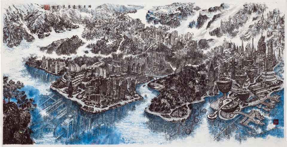 Wong Yee Heng's The Day After Tomorrow (70 by 140cm, Chinese ink on rice paper).