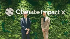 Mizuho Financial Group's group chief sustainability officer Yasuhiko Ushikubo (left) with Climate Impact X chief executive officer Mikkel Larsen at CIX's office. Mizuho will invest in Climate Impact X, joining its founding shareholders DBS Bank, SGX Group, Standard Chartered and GenZero, a decarbonisation investment platform founded by Temasek.