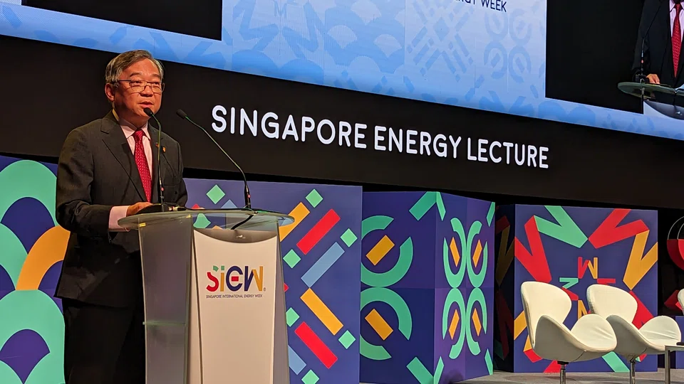 Trade and Industry Minister Gan Kim Yong speaking on Monday (Oct 23) at the Singapore International Energy Week. 
