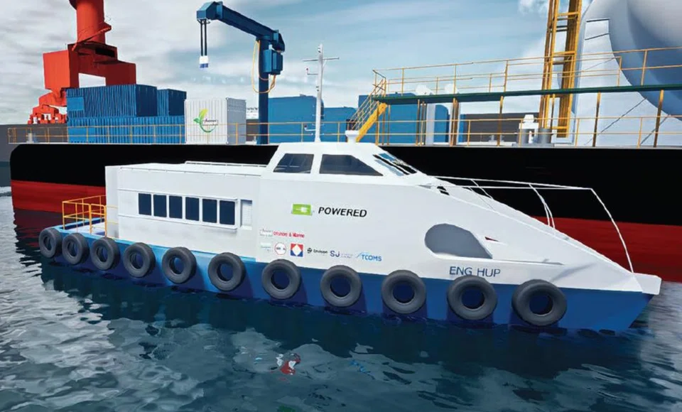 An artist's impression of an electric ferry. MPA has set the target for harbour craft and pleasure craft sectors to achieve net-zero emissions by 2050, in line with the national climate ambition.