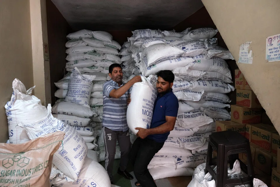 Sacks of refined sugar at a wholesale store in New Delhi in May last year.  The country is the world's biggest sugar exporter after Brazil. 