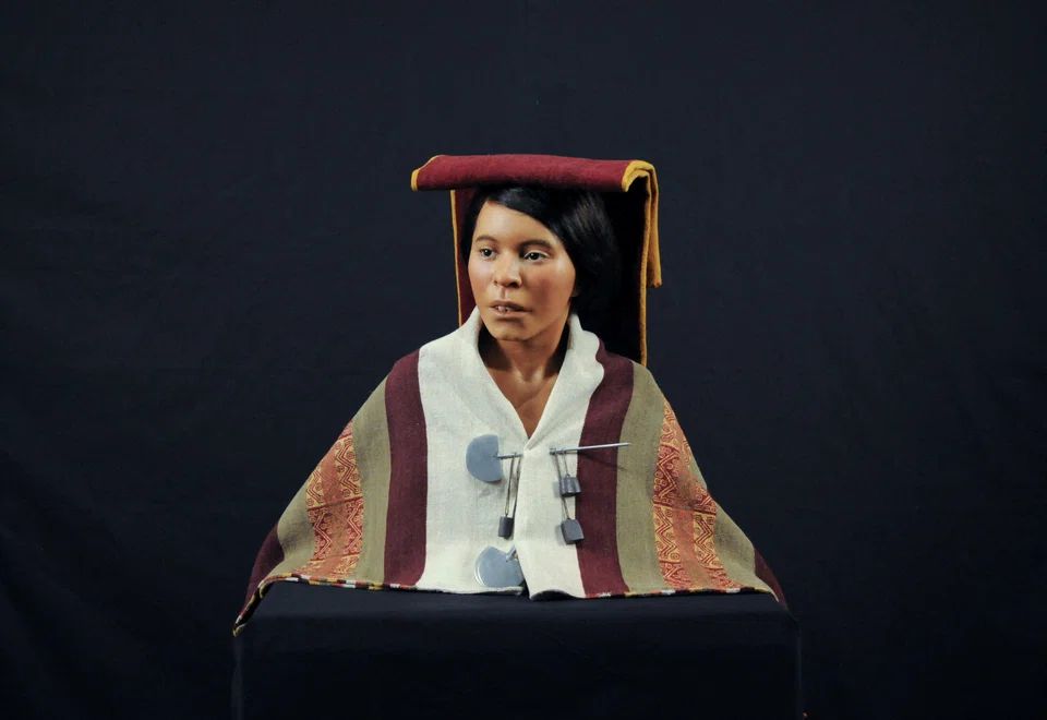 The reconstruction now on display at the Catholic University of Santa Maria in Arequipa shows her mouth slightly open and dark, piercing eyes gazing into the distance.