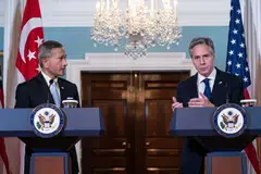 “Intense competition requires sustained diplomacy to ensure that competition does not veer into confrontation or conflict,” says US Secretary of State Anthony Blinken (right) at a briefing alongside Singapore Foreign Minister Vivian Balakrishnan.