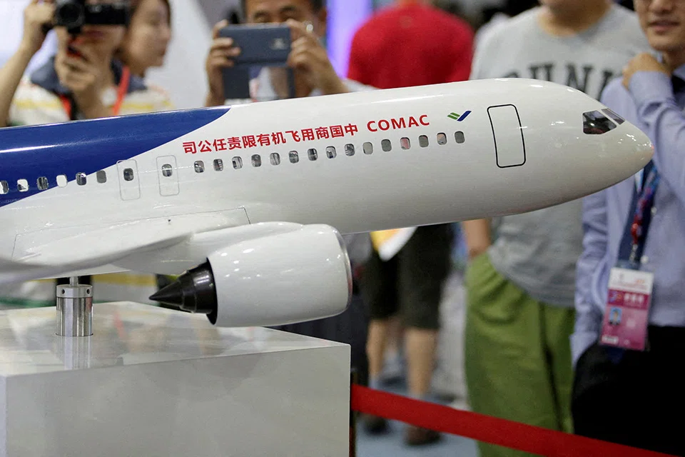 C919 narrowbody jet, produced by state-owned planemaker COMAC, is China’s rival to the Boeing 737 MAX and Airbus A320 family of jets.