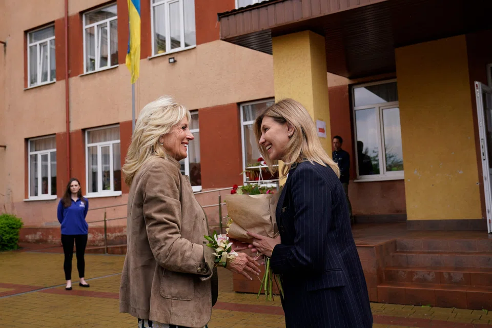 US First Lady Jill Biden (left) meeting Ukraine President wife Olena Zelenska.