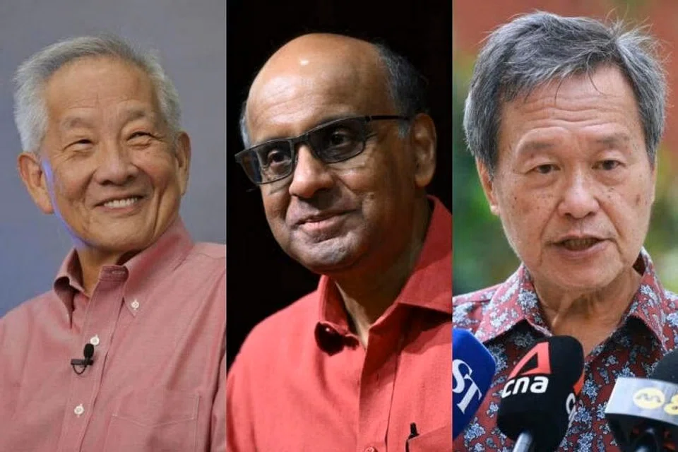 Ng Kok Song (left), Tharman Shanmugaratnam and Tan Kin Lian filed their papers and were confirmed as candidates. 