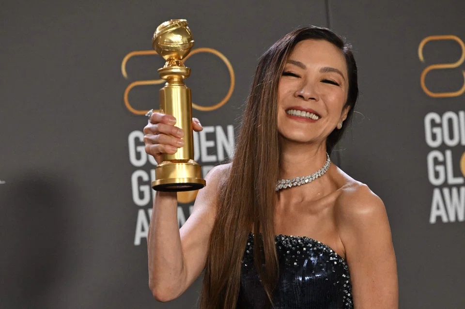 Malaysian actress Michelle Yeoh wins the award for Best Actress  Motion Picture - Musical/Comedy for "Everything Everywhere All at Once" at the 80th annual Golden Globe Awards at The Beverly Hilton hotel in Beverly Hills, California, on Jan 10, 2023. 