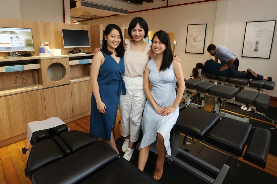 (From left) Potter Capital’s Goh Xin Ying, Amelia Lee and Aileen Seah. The three entrepreneurs, all aged 33, fully acquired a chiropractic chain in May 2019.