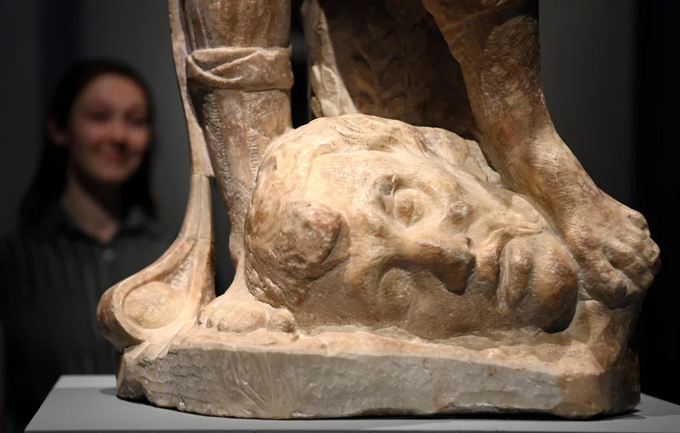 Donatello's 'David with the Head of Goliath' -- the hirsute Goliath, though decapitated, seems to be peacefully sleeping at the feet of David.