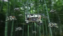 This handout photo provided by Yuman Gao and Rui Jin on May 4, 2022 shows a new flight path planning system enables drone swarms to fly through crowded forests without collisions. 