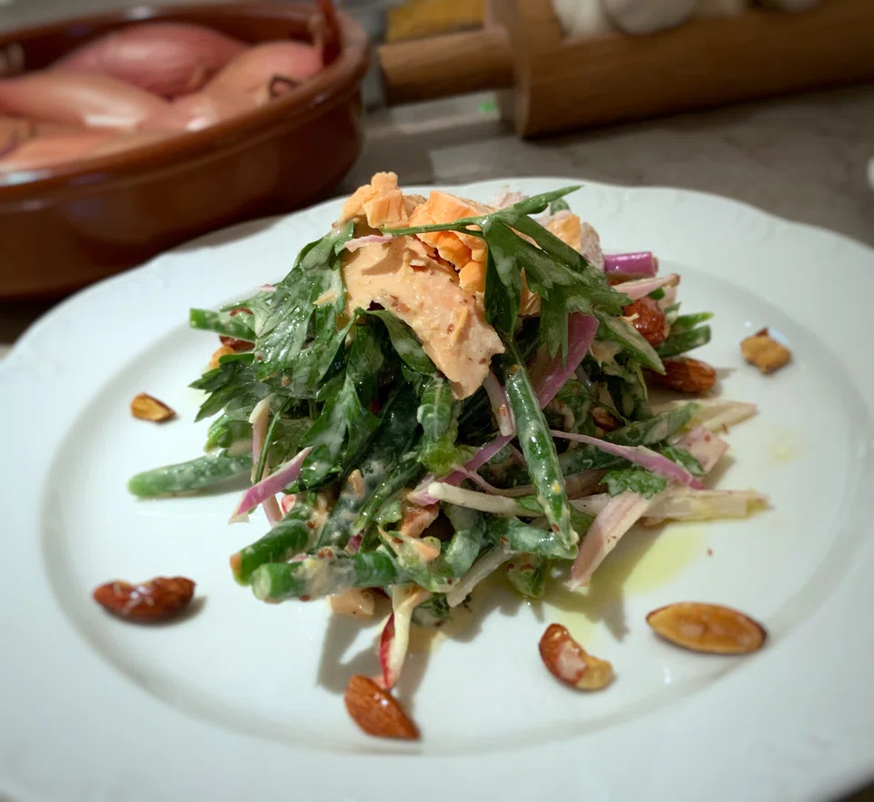 The smoked trout and waxy bean salad.