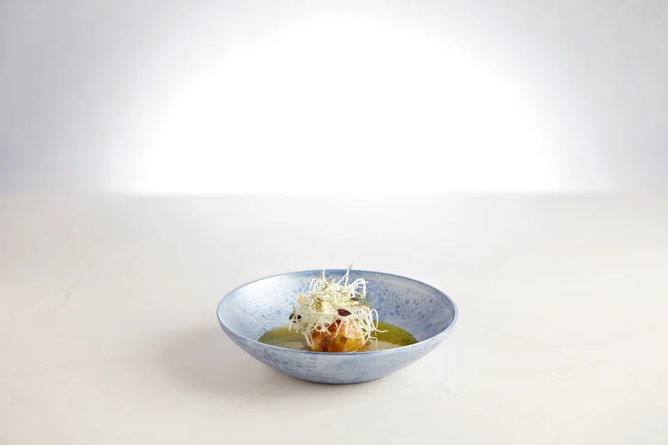 Chou farci of fish maw and smoked eel.