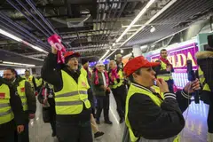 Union members march through the terminal during a strike by airport security workers at Frankfurt Airport. They want a pay rise of 2.80 euros (S$4.05) per hour and more generous overtime on behalf of 25,000 workers.