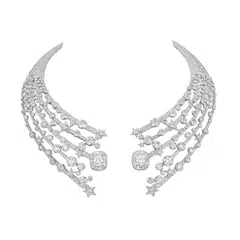 The Comète Constellation multi-tiered necklace has two cushion-cut diamonds of 10.08 carats each sitting as centrestones.