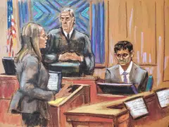 FTX founder Sam Bankman-Fried is questioned by prosecutor Danielle Sassoon during his fraud trial over the collapse of the bankrupt cryptocurrency exchange, before US District Judge Lewis Kaplan at federal court in New York City, US, Oct 30, 2023 in this courtroom sketch. 