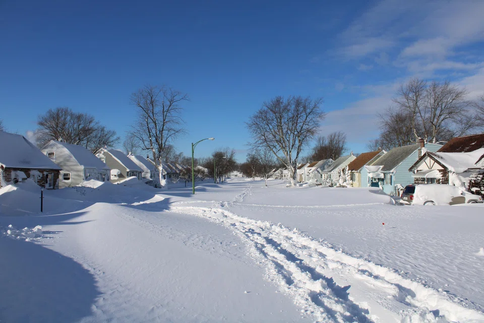 A neighbourhood covered in snow, Buffalo, New York, Dec 25, 2022.