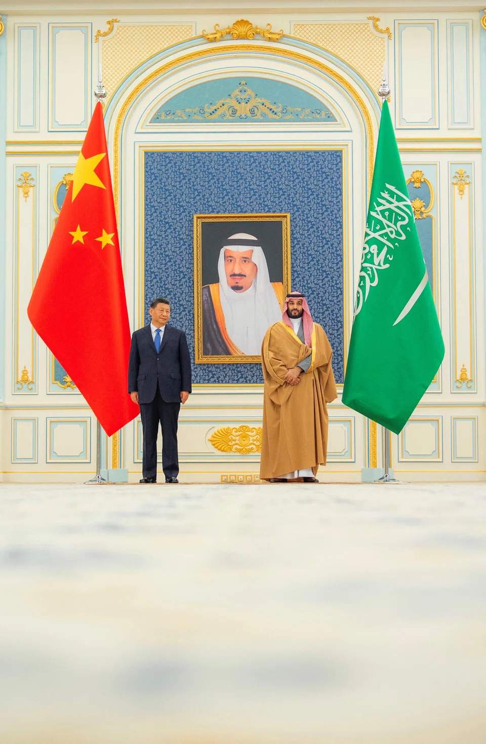 Saudi Crown Prince Mohammed Salman with Chinese President Xi Jinping in Riyadh. “The People’s Republic of China welcomed the Kingdom’s role as a supporter of the balance and stability in the world oil markets, and as a reliable major exporter of crude oil to China,” the joint statement carried on Saudi state media said.