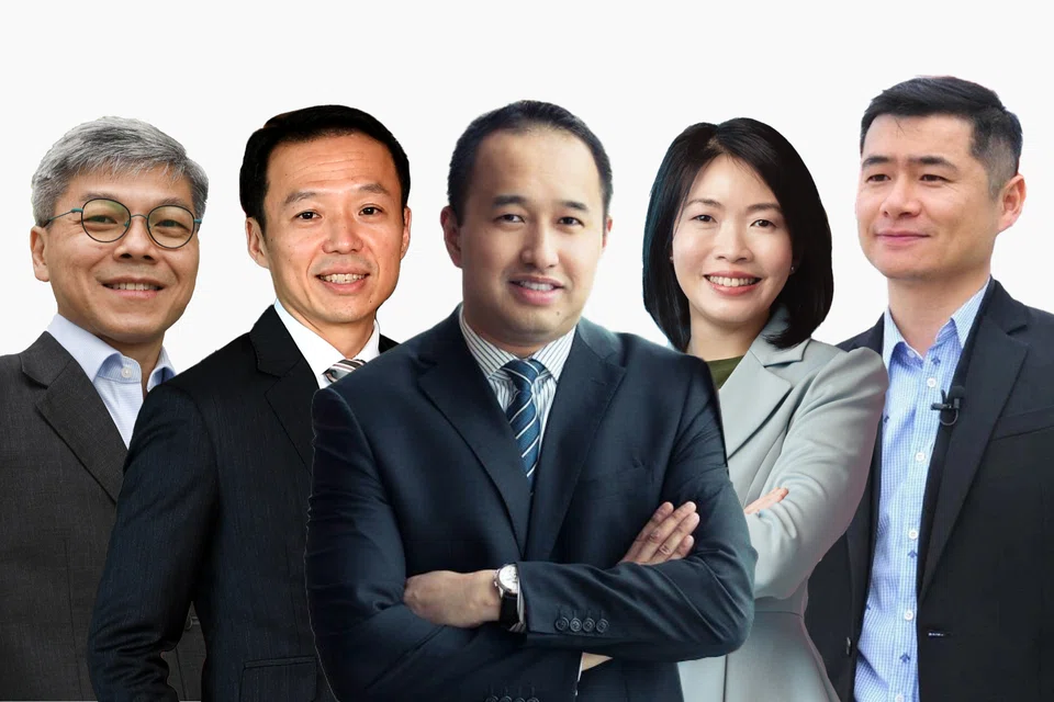 From left to right: Tony Tan, CEO of CapitaLand Integrated Commercial Trust; Lee Chee Koon, CEO of CapitaLand Investment; Sherman Kwek, CEO of City Developments; Anthea Lee, CEO of Keppel DC Reit; Ren Letian, CEO of Yangzijiang Shipbuilding.