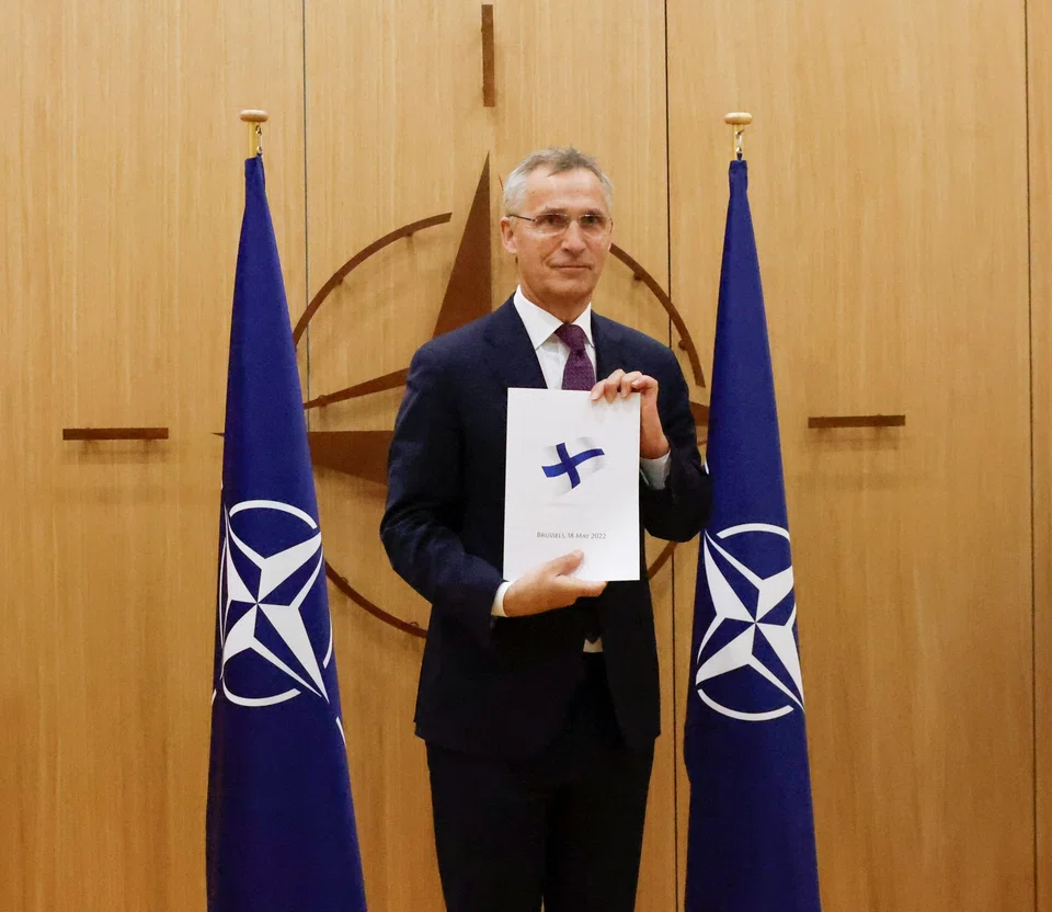Nato Secretary-General Jens Stoltenberg attends a ceremony to mark Sweden's and Finland's application for membership.