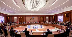 Leaders of the G20 nations attend the second working session of the G20 Leaders' Summit in New Delhi on Sept 9, 2023. This year, finance officials will set aside geopolitics and focus on global economic issues when they meet in Sao Paulo, Brazil. 