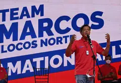 Philippine presidential candidate Ferdinand "Bongbong" Marcos Jr speaking to supporters in Laoag City, Ilocos Norte province, on March 25, 2022. 
