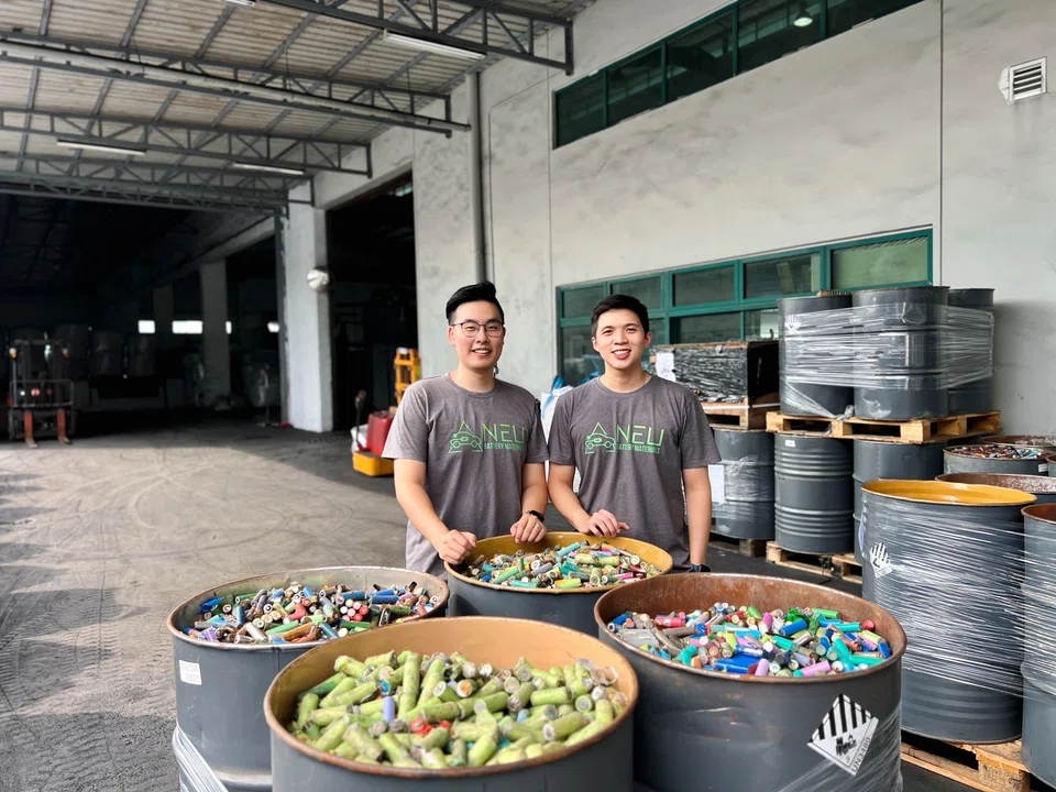 NEU Battery Materials, co-founded by Bryan Oh (left) and Kenneth Palmer (right), will use the funds to speed up the deployment of its automated recycling line.