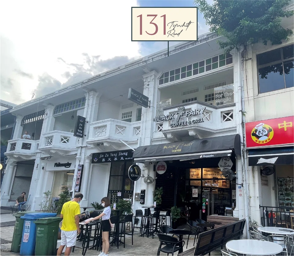 The freehold shophouse on 131 Tyrwhitt Rd has been put up for sale with a guide price of S$7.5 million with an average price of S$2,137 per square foot on floor area.