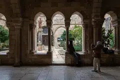 Palestinian girls at the Church of the Nativity, built on the site where Jesus is believed to have been born, in the West Bank city of Bethlehem.