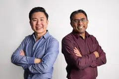 Co-founded by (from left) chief technology officer Joel Li and and CEO Vijay Chandrasekhar, Cosmos Innovation hopes to develop cost-effective, highly efficient solar cells using AI.