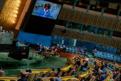 US Ambassador to the UN Linda Thomas-Greenfield addresses the general assembly at the United Nations headquarters in New York, US, Oct 12, 2022. 