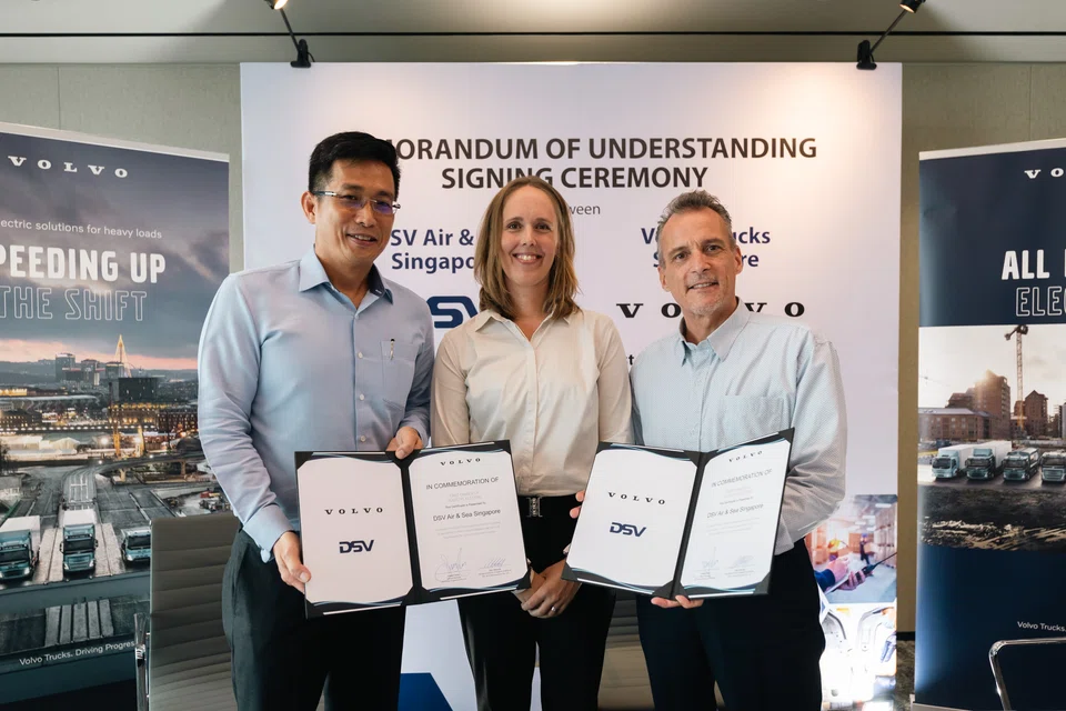 From left: UD Trucks Singapore's general manager Joseph Heng; Anna Engblom, managing director of Volvo Trucks (South-east Asia and Japan); and Gino Marzola, managing director DSV Air & Sea (Singapore and Malaysia).