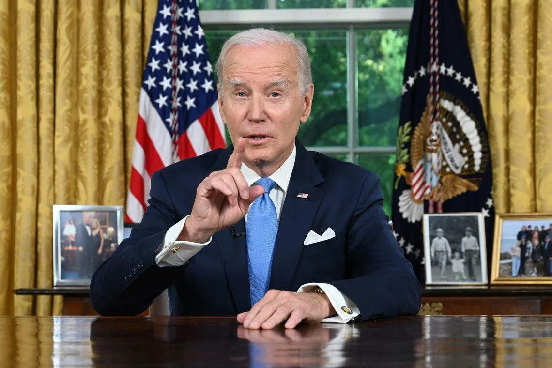 President Joe Biden addresses the nation from the Oval Office at the White House in Washington on Jun 2, on the budget deal that lifts the federal debt limit and averts a US government default.