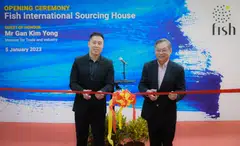 Minister for Trade and Industry Gan Kim Yong launches the wholesale trade industry transformation map 2025 at the official opening of seafood trader Fish International Sourcing House’s new processing facility.