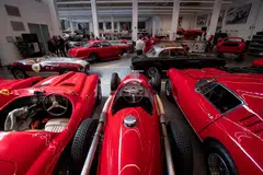 Ferrari Classiche cars in a garage at the Ferrari factory in Maranello, Italy; Ferraris are the most prized vintage autos, according to Adolfo Orsi, founder of the Classic Car Auction Yearbook, which has been tracking auction sales data since 1990, who described them as “absolutely the blue-chips of this sector”.