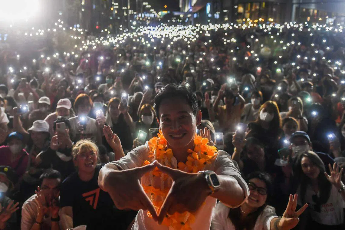 Pita Limjaroenrat, Move Forward Party's leader and prime ministerial candidate, poses for a picture during an election rally in Bangkok, Thailand, April 22, 2023. 