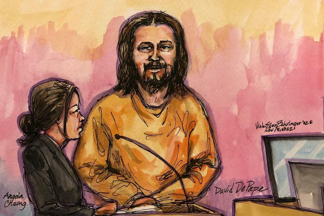 In a courtroom sketch, David Wayne DePape appears at a US District Court for federal charges over the attack on Paul Pelosi, husband of US Speaker of the House, Nancy Pelosi, in San Francisco, California, US, Nov 15, 2022.