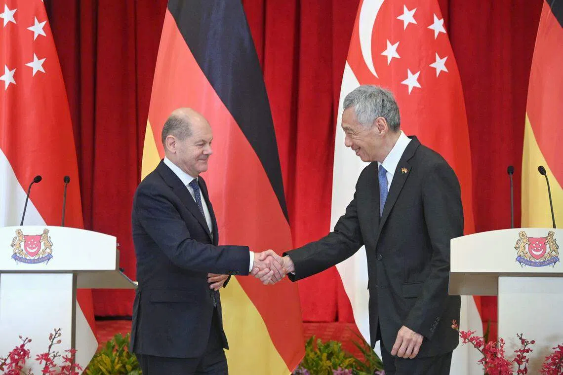 PM Lee’s visit to Germany comes shortly after Chancellor Scholz (left) made a visit to Singapore last month. 