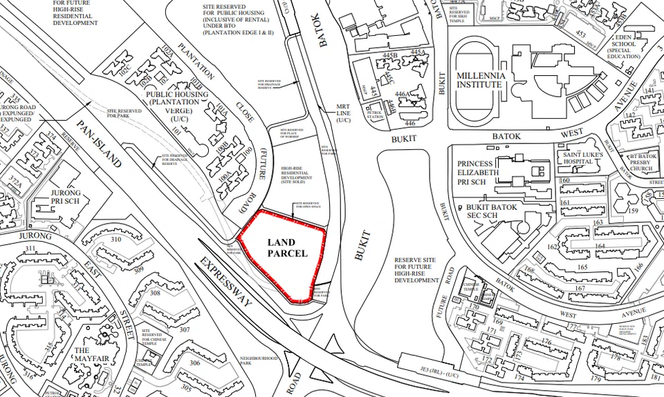 The location plan for the land parcel at Plantation Close in Tengah. The site spans 20,038.2 square metres.
