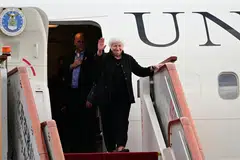 US Treasury Secretary Janet Yellen arrives at Beijing Capital International Airport in Beijing, China on July 6, 2023. She will meet China’s Premier Li Qiang and former economy tsar Liu He, who is widely seen as a close confidant of President Xi Jinping.   