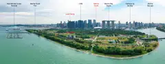 One of the two large sites awarded for over S$1 billion last year was a prime Marina Gardens Lane site.  The site is etched in red in this aerial view of Marina South.