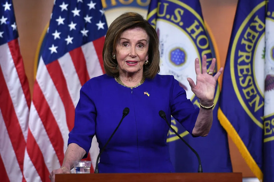 US Speaker of the House Nancy Pelosi, Democrat of California, speaks during her weekly press conference at the US Capitol in Washington, DC, on March 31, 2022. 