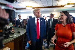 Former US President Donald Trump during a stop at the Versailles restaurant in the Little Havana neighborhood in Miami, June 13, 2023.  Trump on Tuesday pleaded not guilty in a Miami courtroom to federal charges he mishandled state secrets.