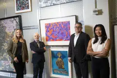 From left: The curatorial team of Julia McHugh, Marshall Price, Mark Olson and Julianne Miao, who oversaw the exhibition "Act as if You Are a Curator", that was put together by asking ChatGPT to organise it, at Duke University's Nasher Museum of Art.