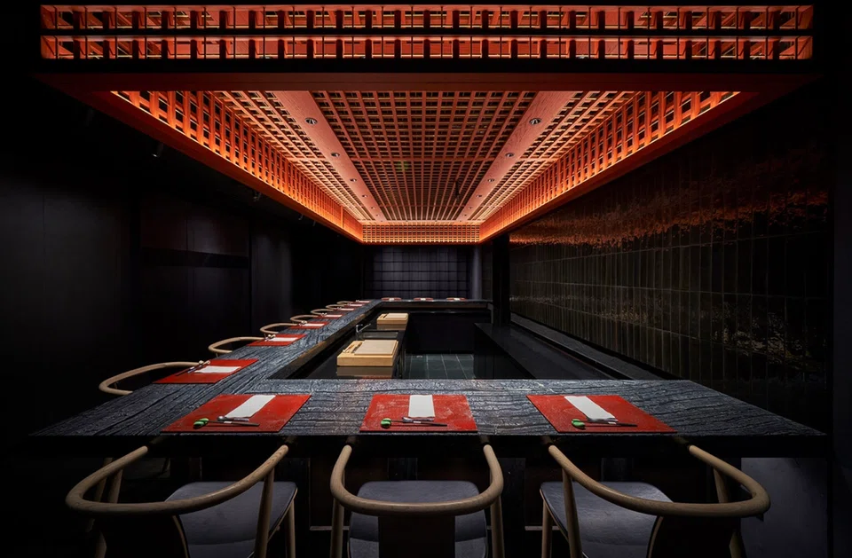 Kiyose's dark and broody interiors feature dramatic mood lighting.