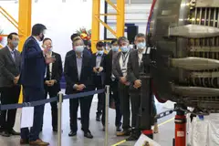 Trade and Industry Minister Gan Kim Yong at SIA Engineering’s new S$9 million facility in Changi North on Feb 18, 2022.