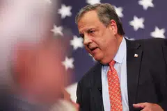 Former New Jersey Governor Chris Christie speaks at a town-hall-style event at the New Hampshire Institute of Politics at Saint Anselm College in Manchester, New Hampshire, June 6, 2023.  
