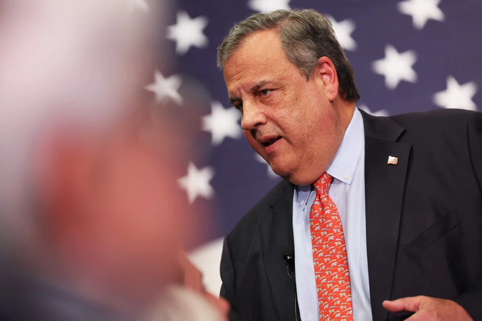 Former New Jersey Governor Chris Christie speaks at a town-hall-style event at the New Hampshire Institute of Politics at Saint Anselm College in Manchester, New Hampshire, June 6, 2023.  