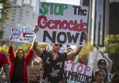 Protestors in Mexico calling for an end to what they termed a genocide against the Palestinian population, on Nov 5. 