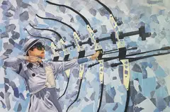 Na Byung Ha's painting depicts South Korean archer An San, who won three Olympic gold medals, but was criticised for sporting short hair.  